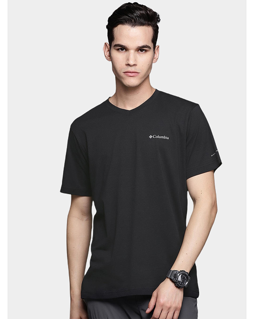 Columbia Mens Black Omni-Wick Sun Trek V-Neck Short Sleeve Tshirt