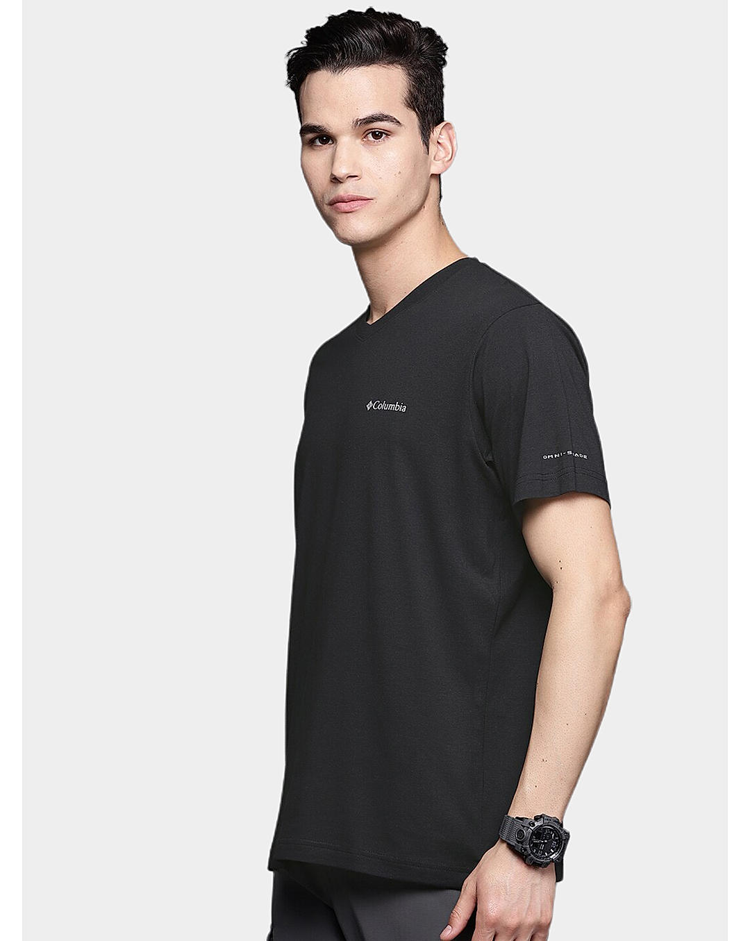 Columbia Mens Black Omni-Wick Sun Trek V-Neck Short Sleeve Tshirt