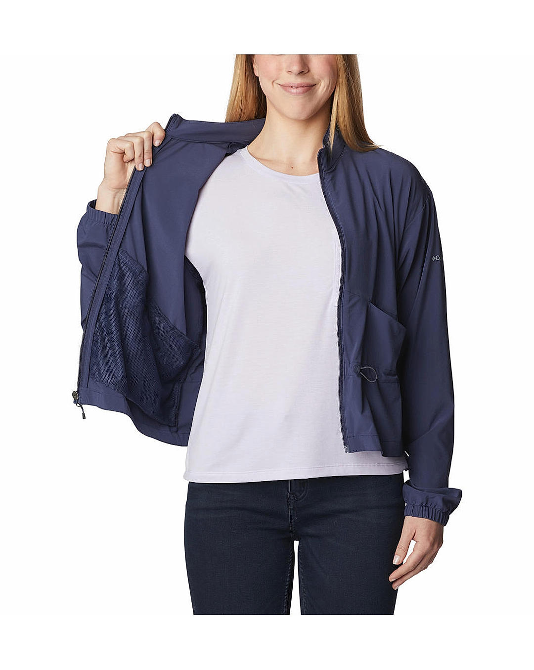 Columbia Womens Blue Omni-Shield Boundless Beauty Full Zip Short Sleeve Shirt