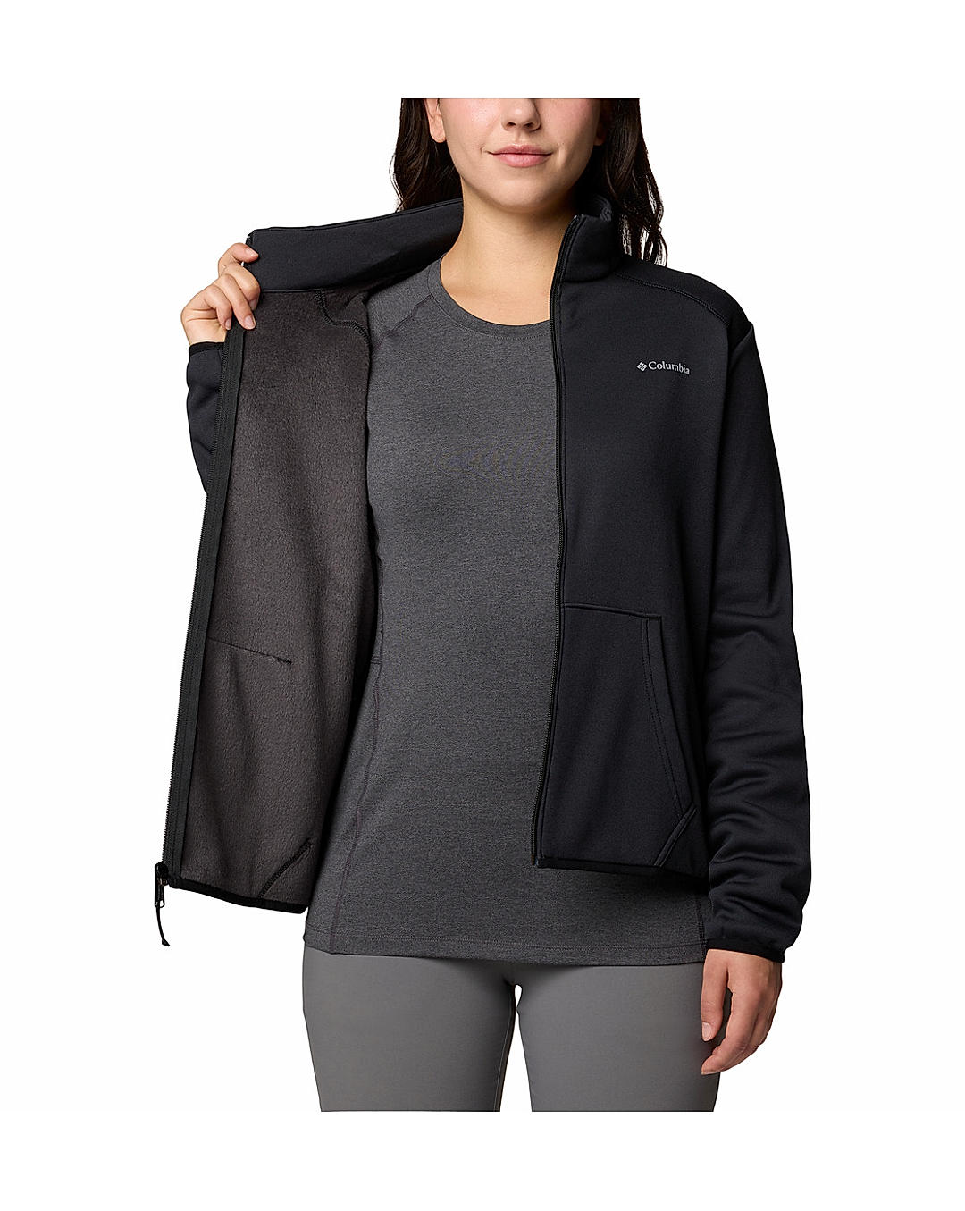 Columbia Womens Black Col Hike Tech Fleece Full Zip Jacket