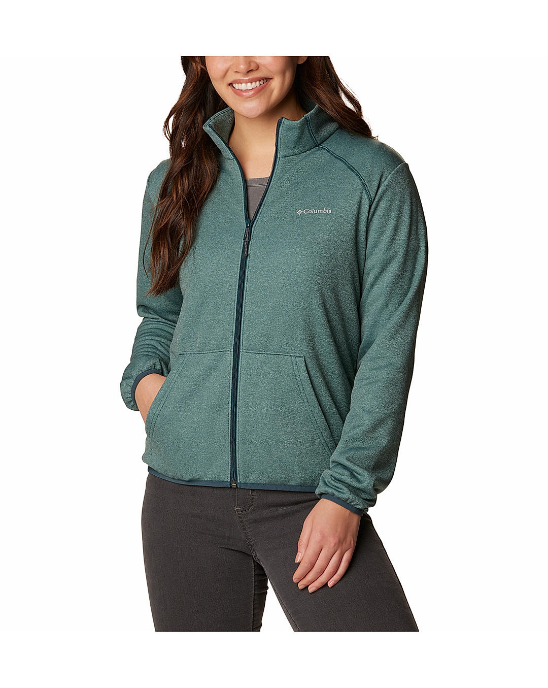 Columbia Womens Green Col Hike Tech Fleece Full Zip Jacket