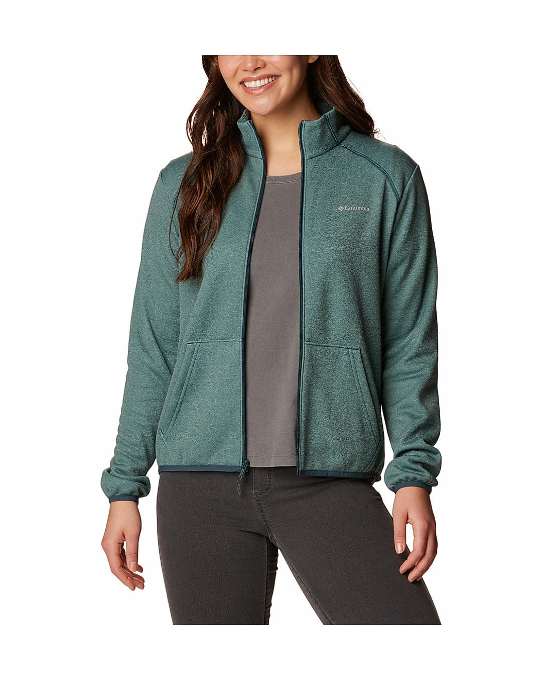 Columbia Womens Green Col Hike Tech Fleece Full Zip Jacket