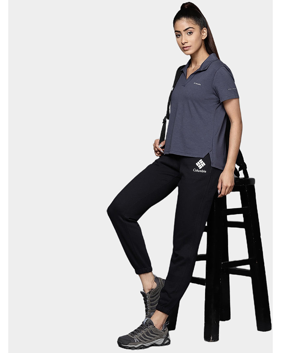 Columbia Womens Navy Omni-Wick W Sun Trek Polo Tshirt