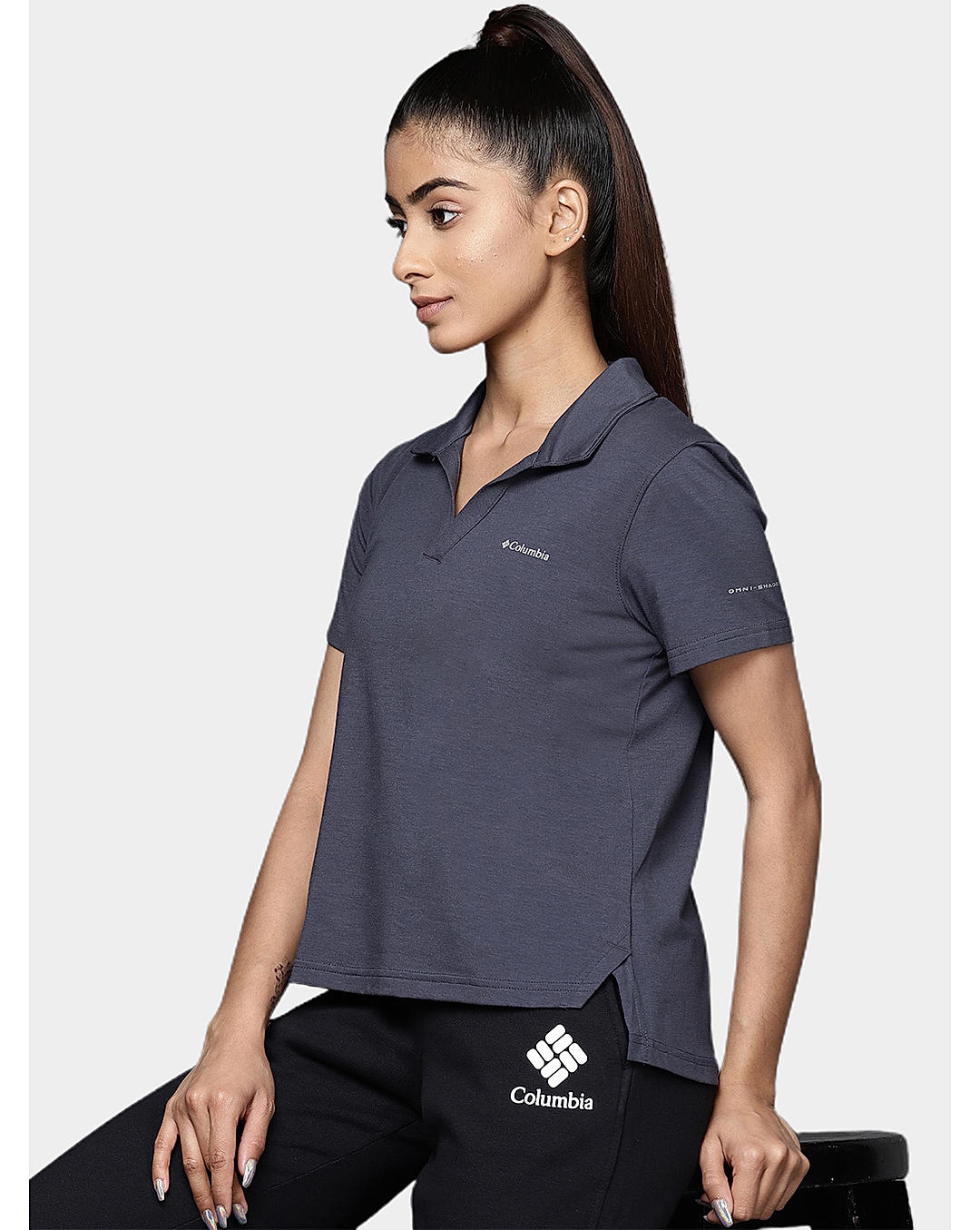 Columbia Womens Navy Omni-Wick W Sun Trek Polo Tshirt
