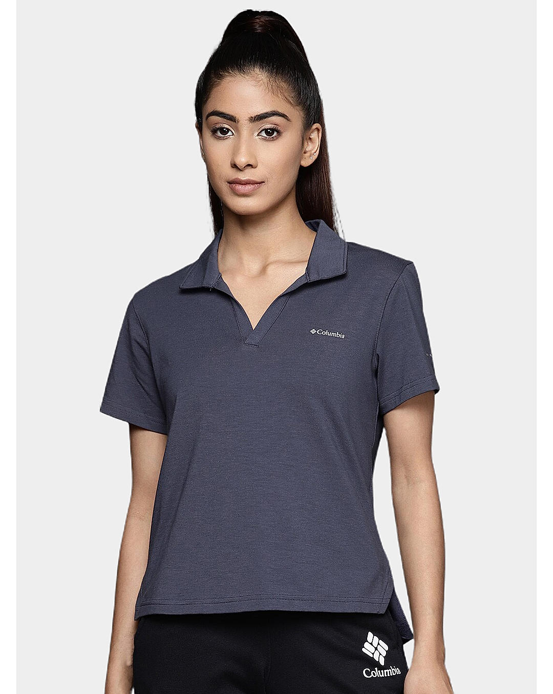 Columbia Womens Navy Omni-Wick W Sun Trek Polo Tshirt