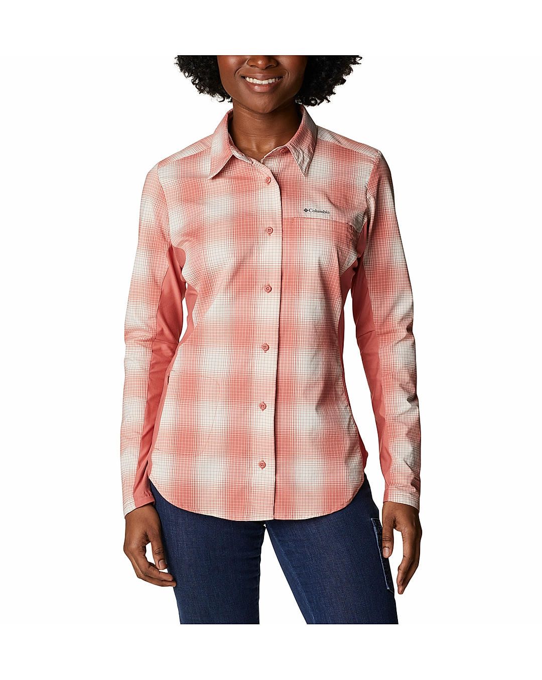 Columbia Womens Red Omni-Shield Claudia Ridge Long Sleeve Shirt
