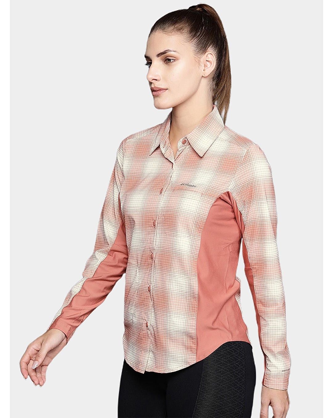 Columbia Womens Red Omni-Shield Claudia Ridge Long Sleeve Shirt
