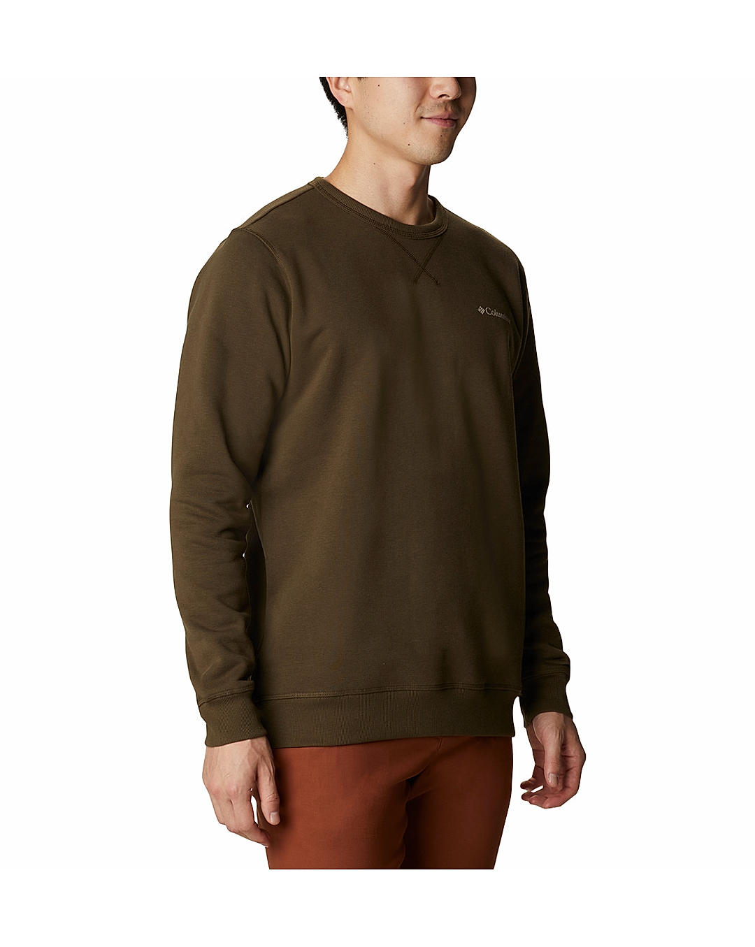 Columbia Mens Olive UPF 50 M Columbia Logo Fleece Crew Pullover