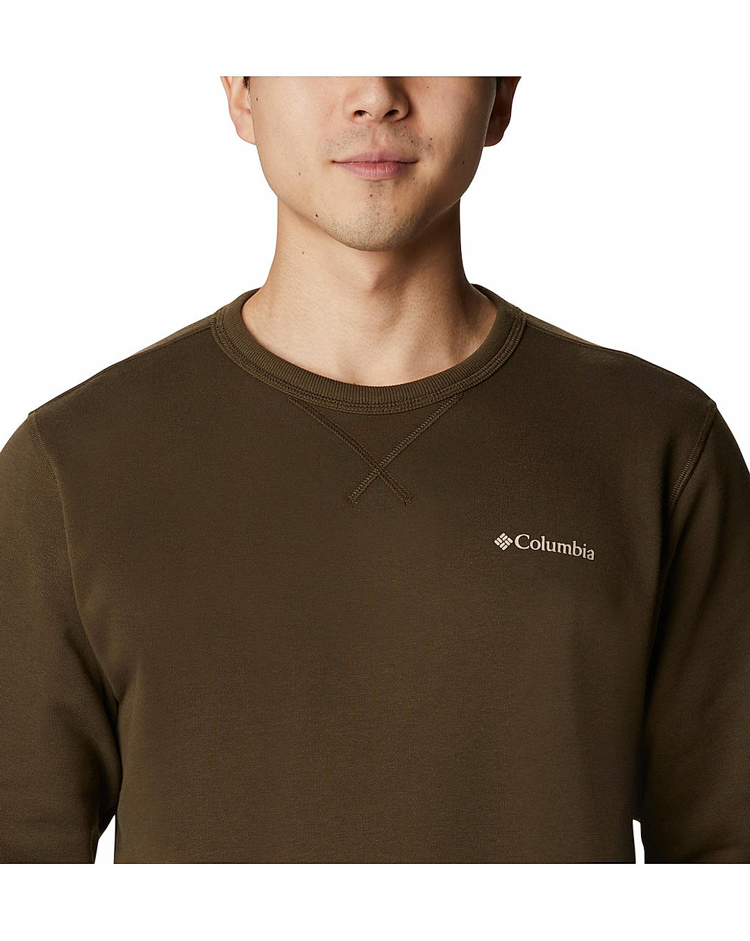 Columbia Mens Olive UPF 50 M Columbia Logo Fleece Crew Pullover