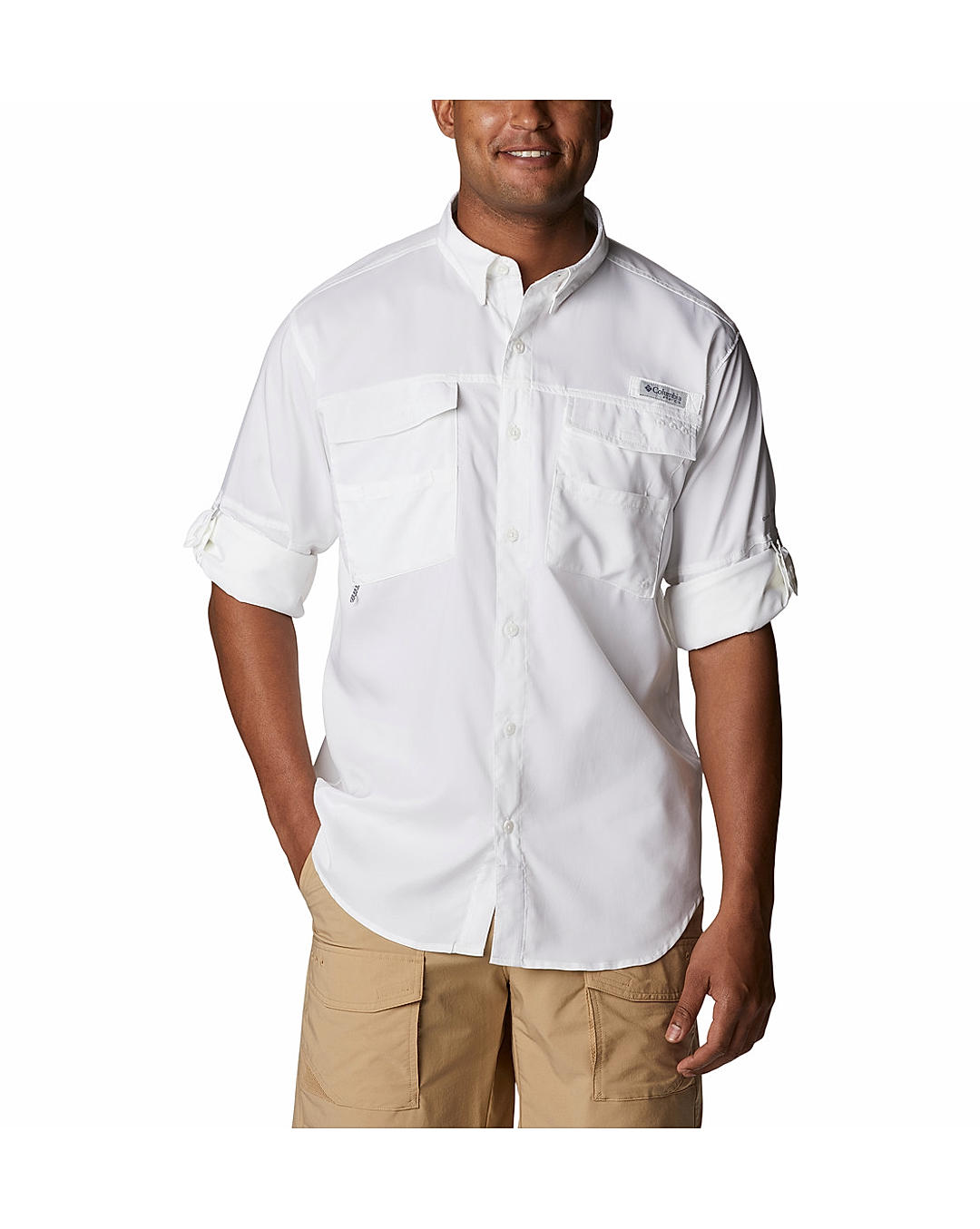 Columbia Mens White Omni-Shield Blood and Guts IV  Long Sleeve Shirt