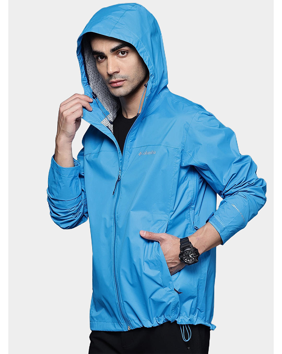 Columbia Mens Blue Omni-Tech EvaPOURation Rain Jacket