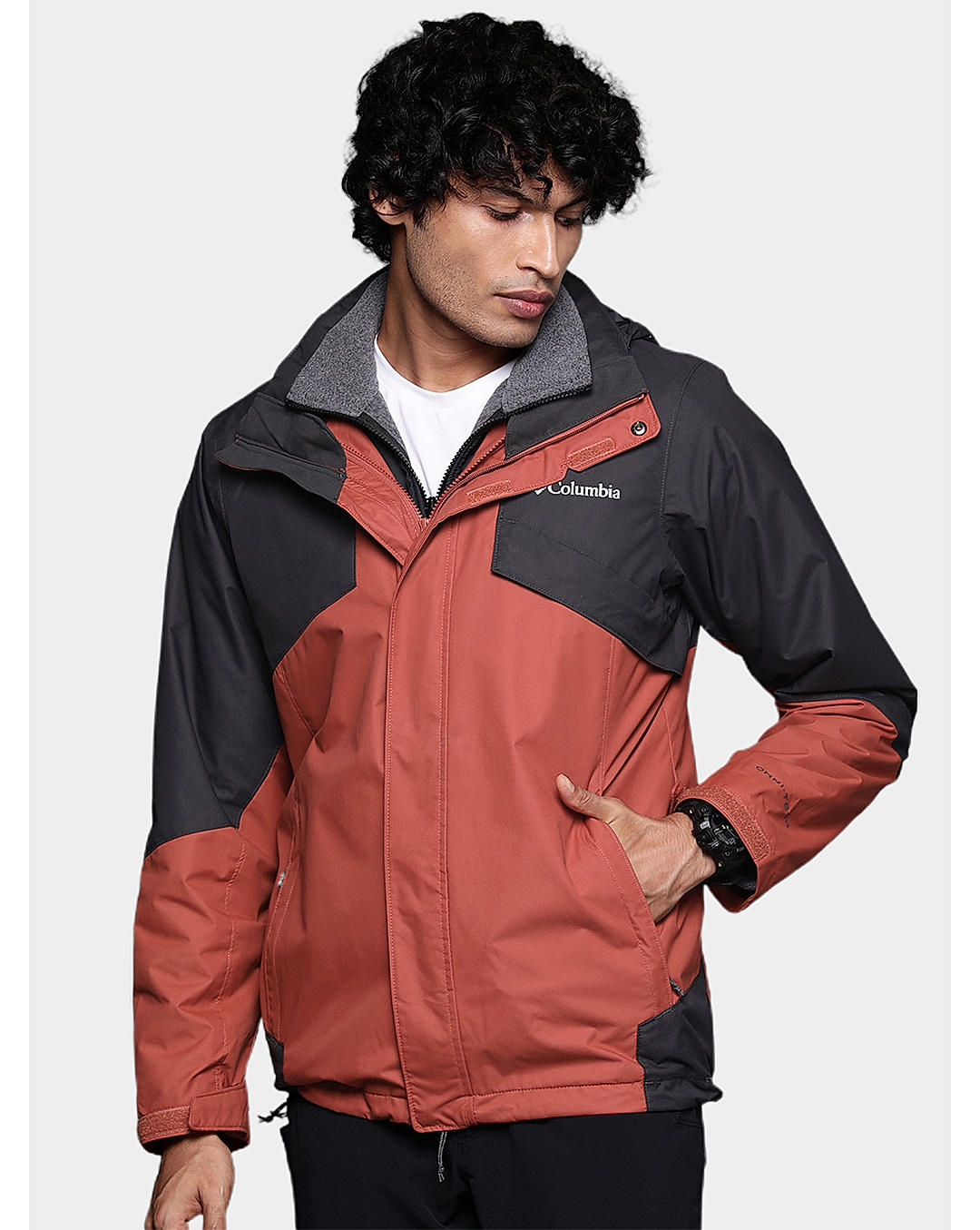 Columbia Mens Orange Omni-Heat Reflective Bugaboo II Fleece Interchange Jacket