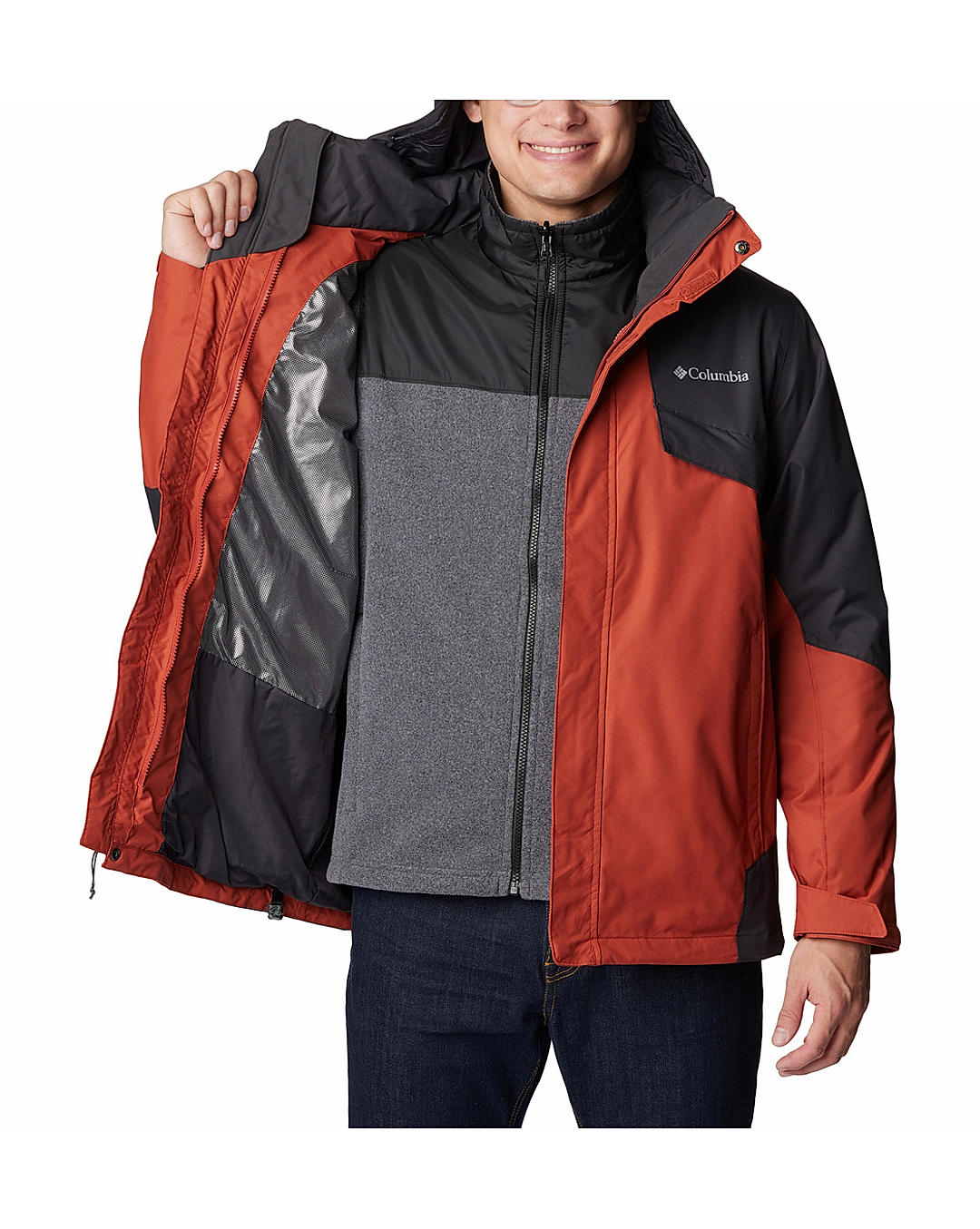 Columbia Mens Orange Omni-Heat Reflective Bugaboo II Fleece Interchange Jacket