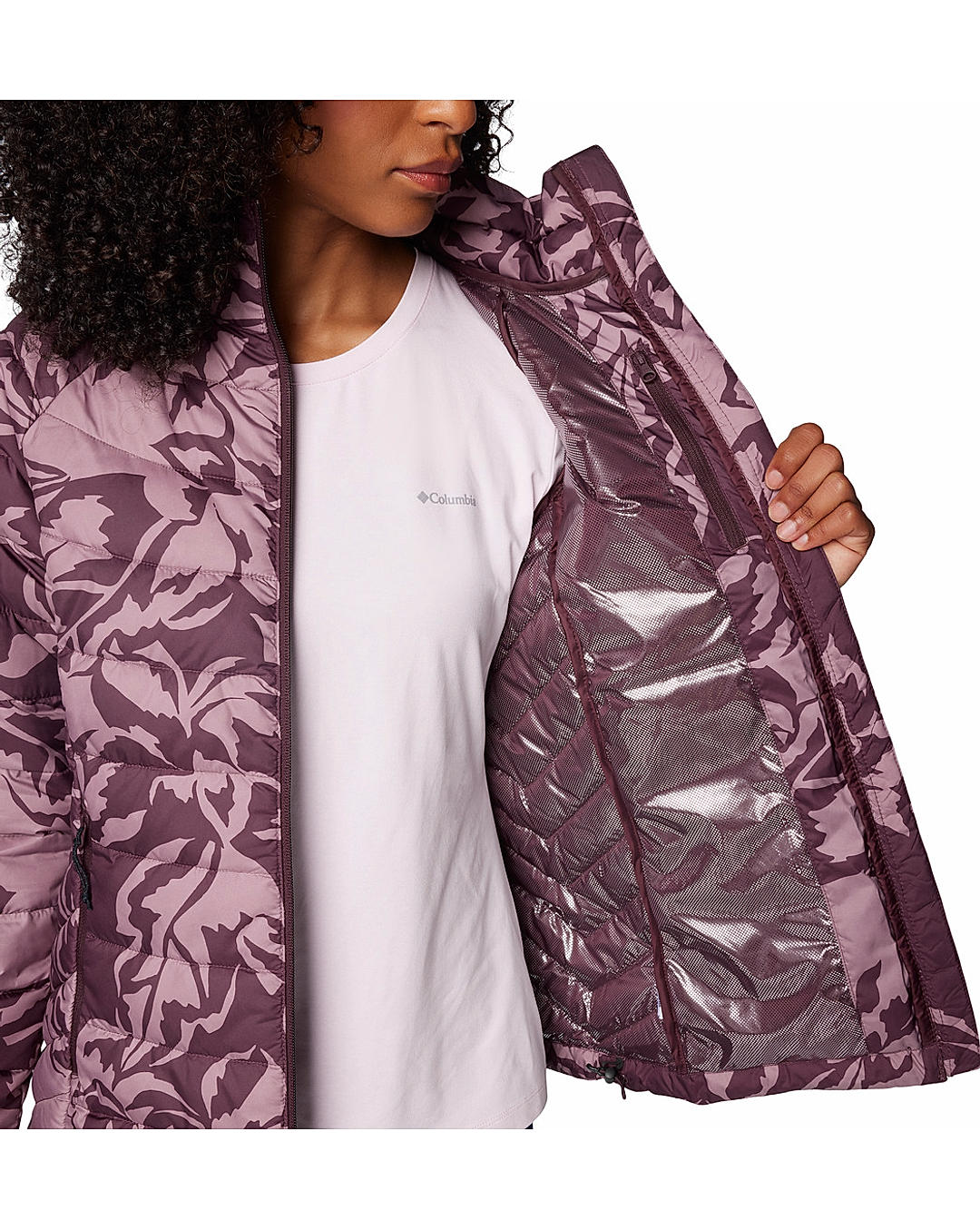 Columbia Womens Purple Omni-Heat Reflective Powder Lite II Printed Full Zip Jacket