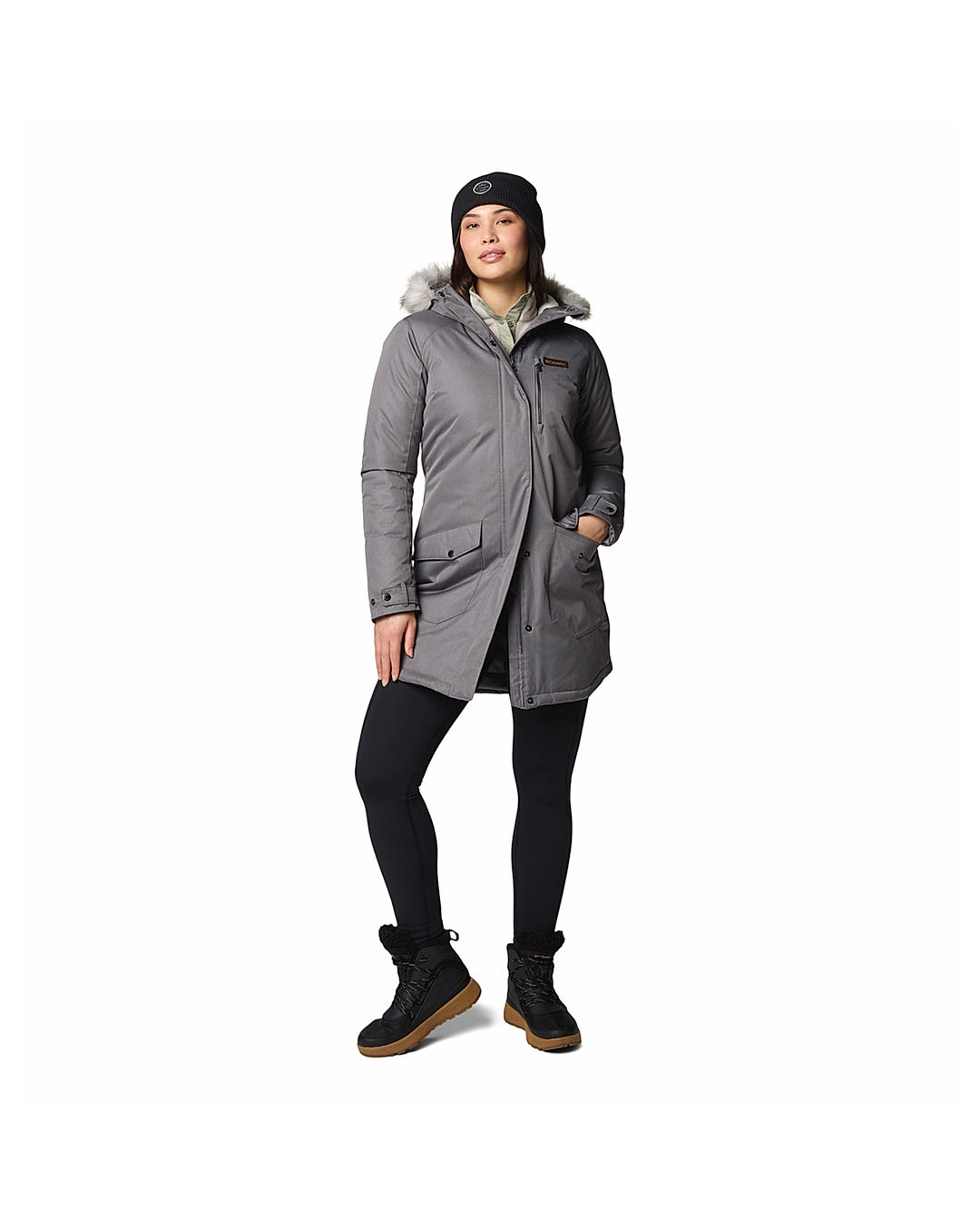 Columbia Womens Grey Omni-Heat Reflective Suttle Mountain Long Insulated Jacket