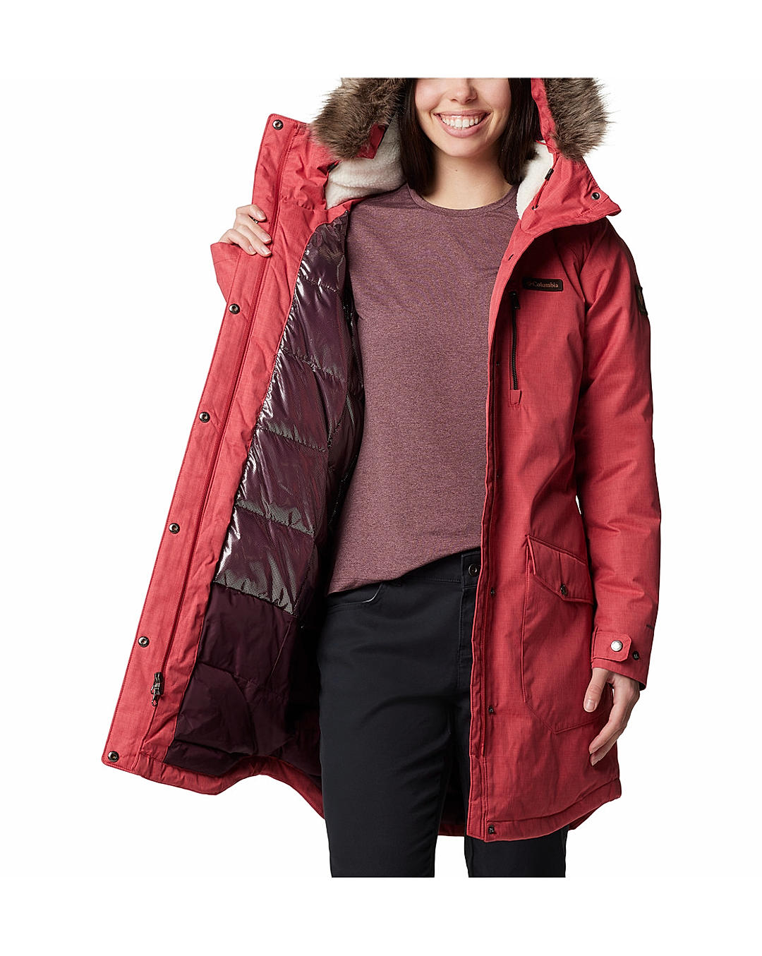 Columbia Womens Pink Omni-Heat Reflective Suttle Mountain Long Insulated Jacket