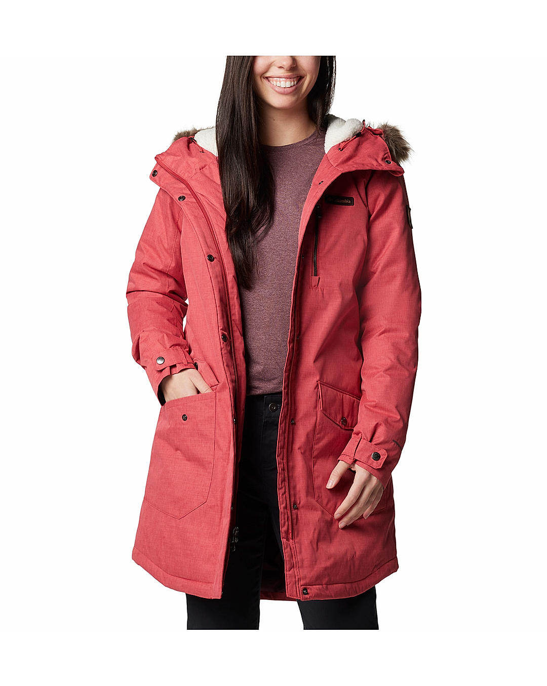 Columbia Womens Pink Omni-Heat Reflective Suttle Mountain Long Insulated Jacket