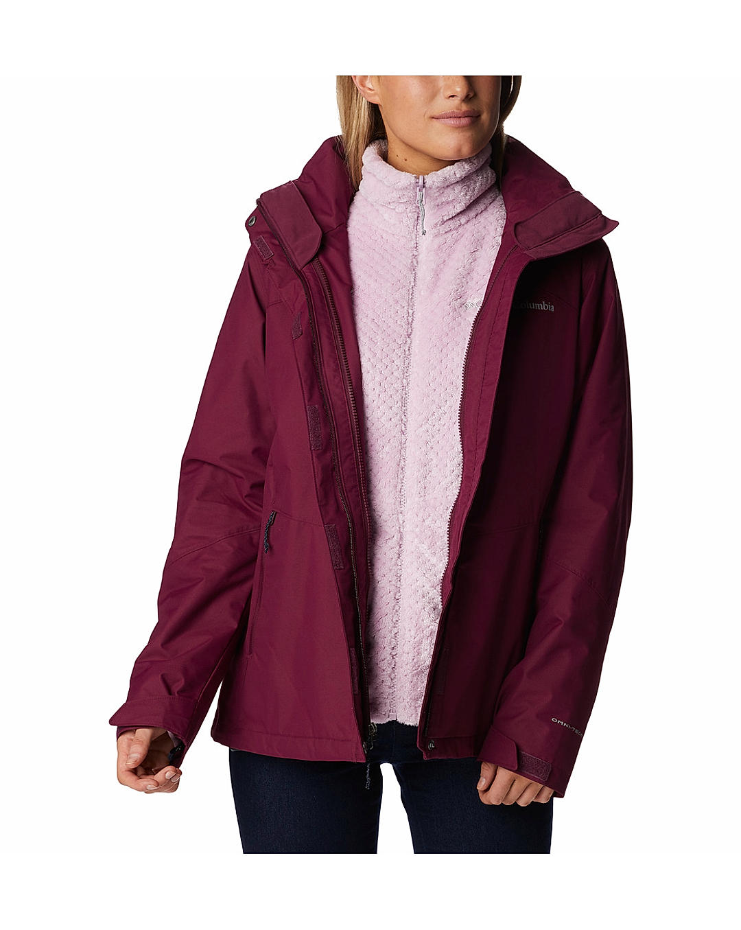 Columbia Womens Red Omni-Heat Reflective Bugaboo II Fleece Interchange Jacket