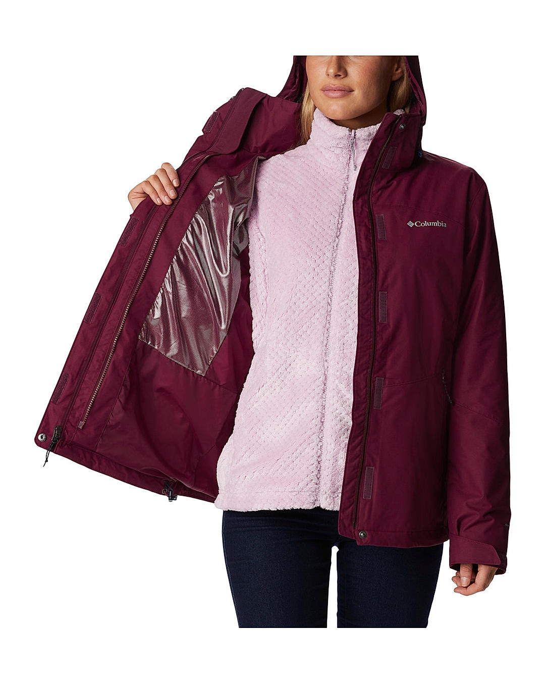 Columbia Womens Red Omni-Heat Reflective Bugaboo II Fleece Interchange Jacket
