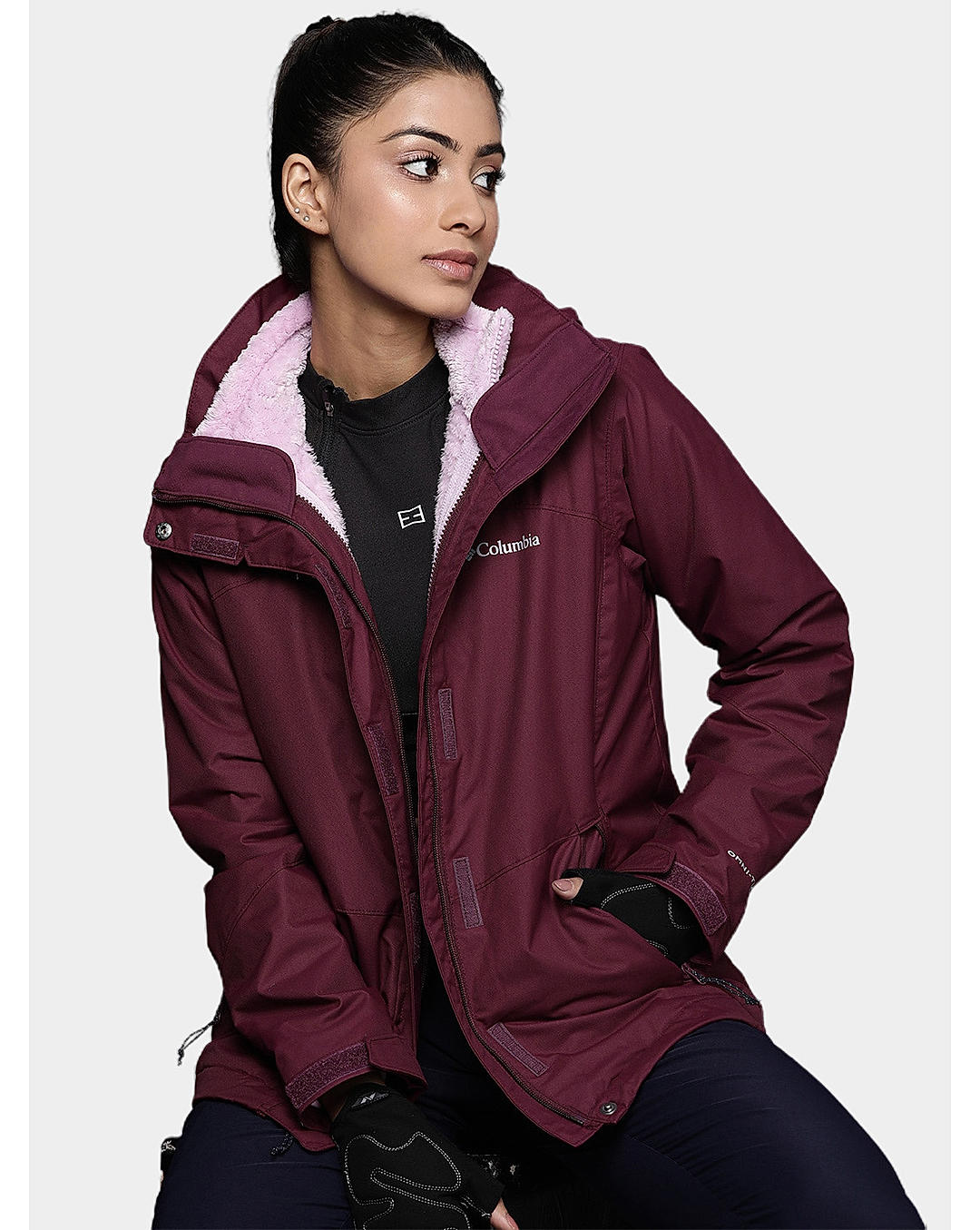 Columbia Womens Red Omni-Heat Reflective Bugaboo II Fleece Interchange Jacket