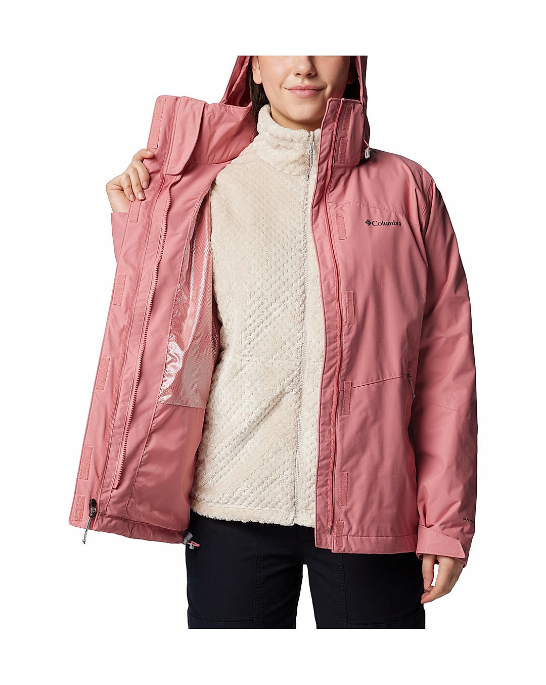 Columbia Womens Pink Omni-Heat Reflective Bugaboo III Fleece Interchange Jacket