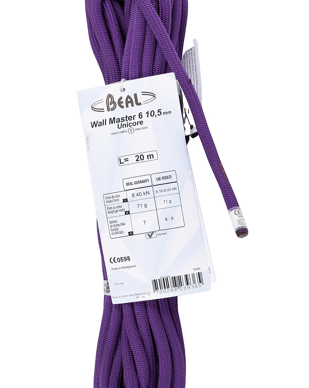 Beal Unisex Purple WALL MASTER 6 UC 10.5MMx20M BCC VIOLET