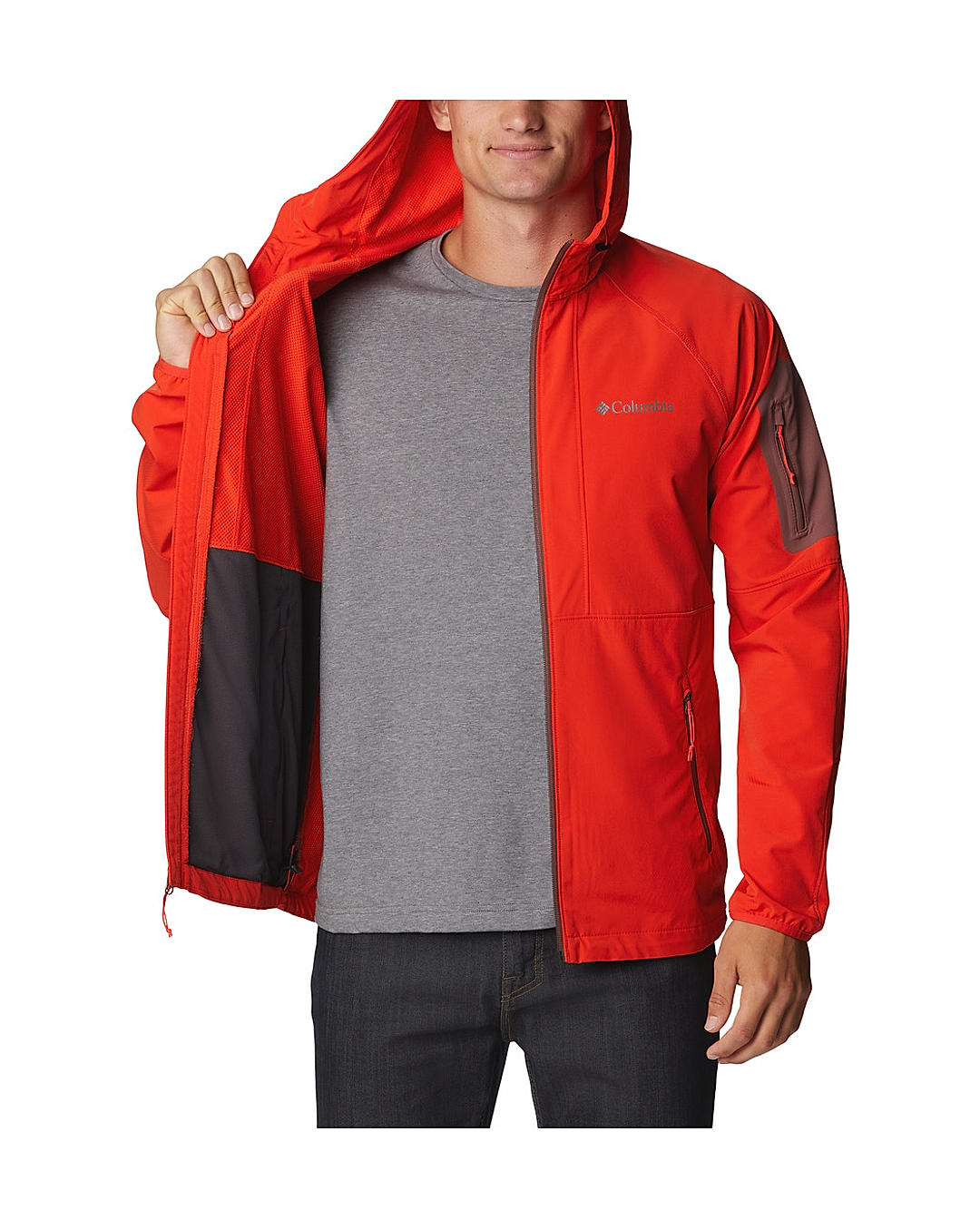 Columbia Men Orange / Red Tall Heights Hooded Softshell