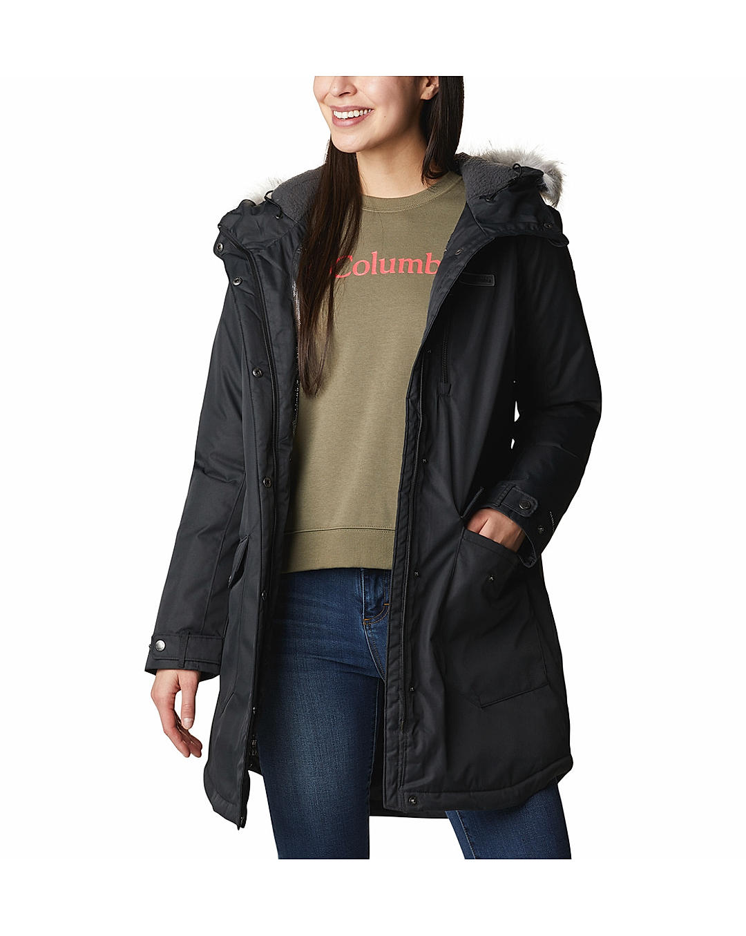 Columbia Women Black Suttle Mountain Long Insulated Jacket