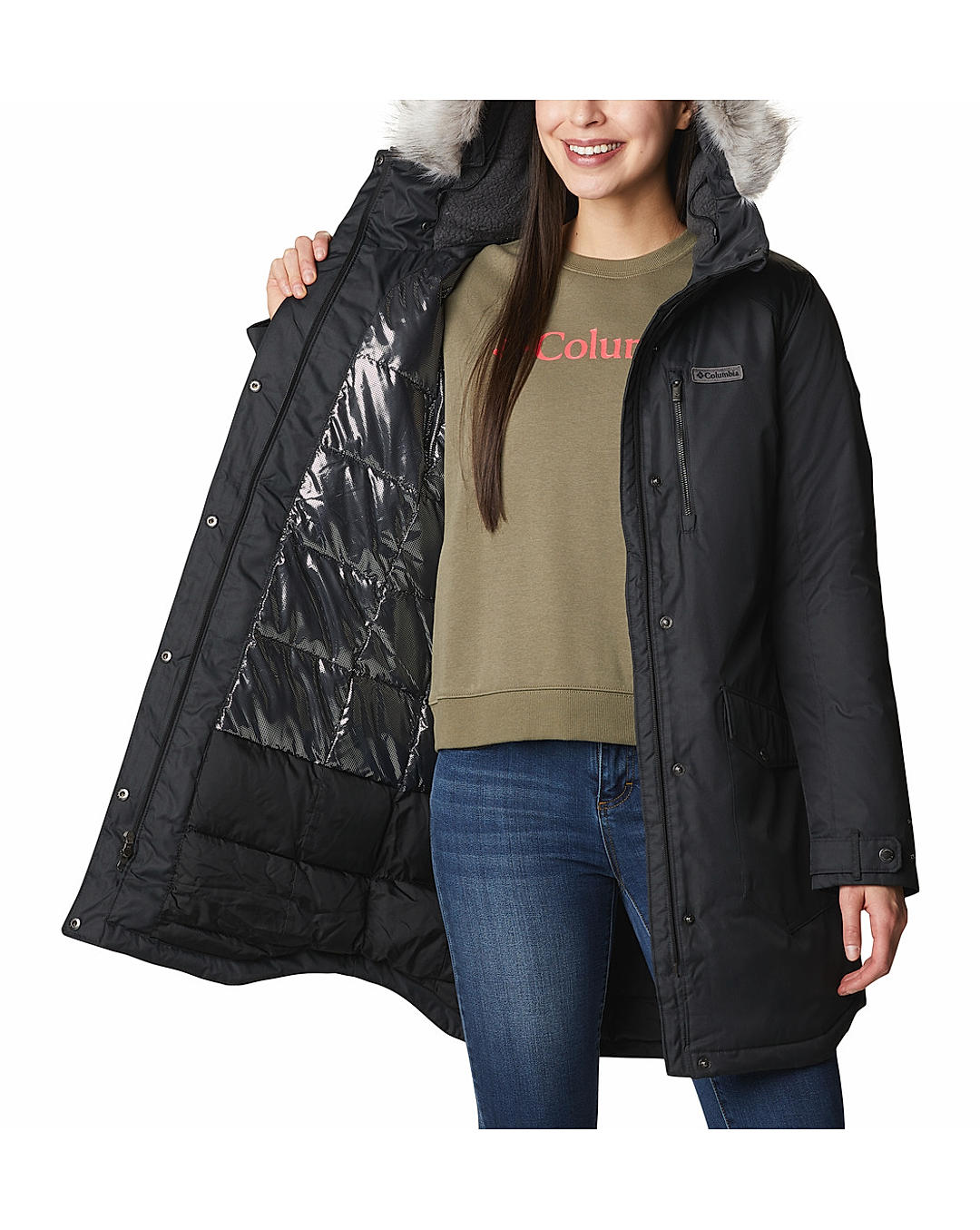 Columbia Women Black Suttle Mountain Long Insulated Jacket
