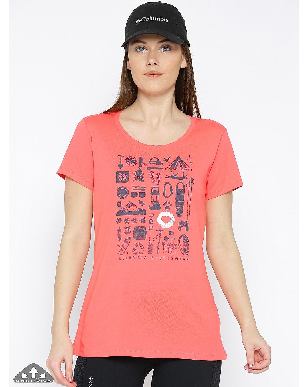 Columbia Women Red Camp Stamp Performance Tee