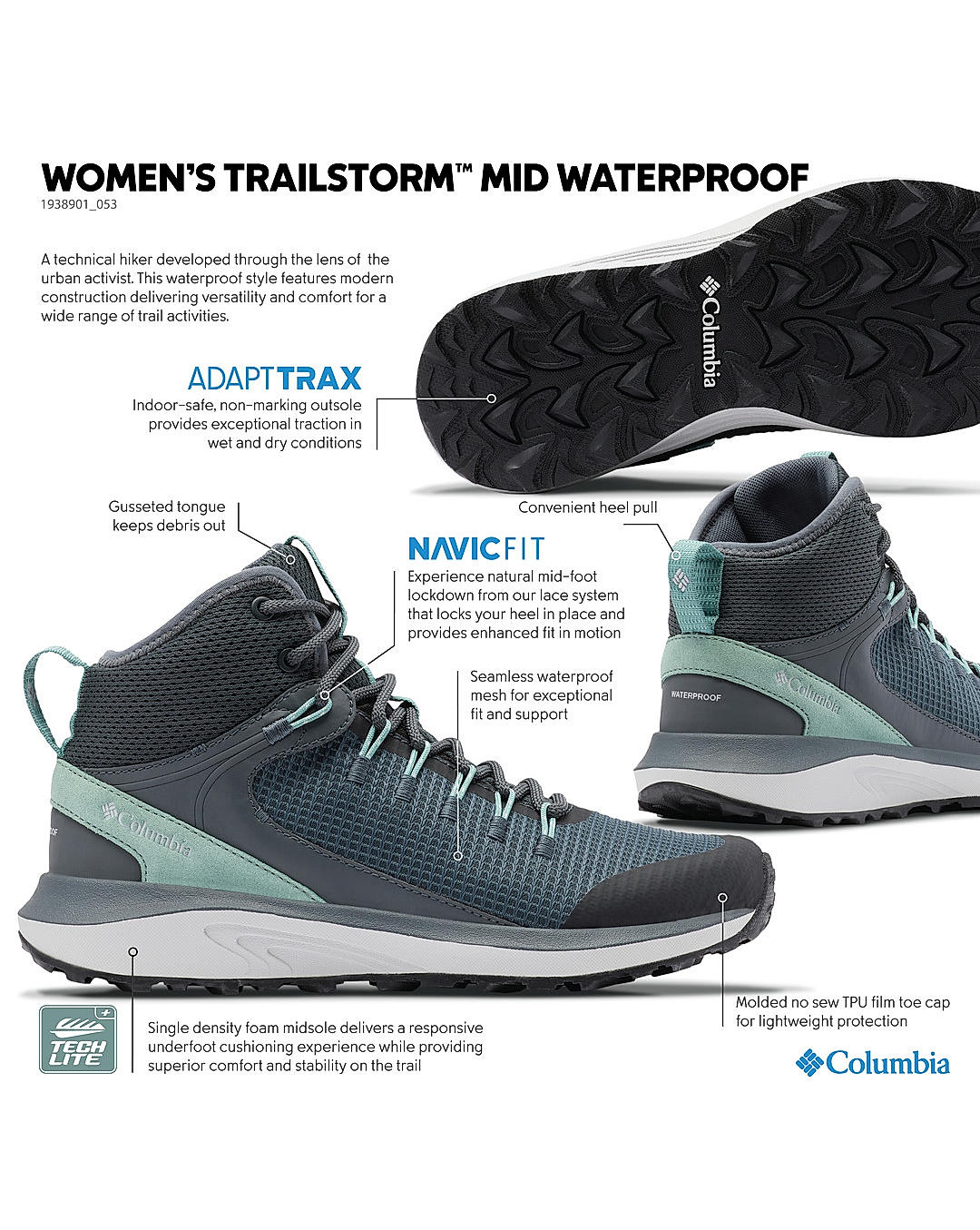 Columbia Women Grey TRAILSTORM MID Water Resistant Shoes