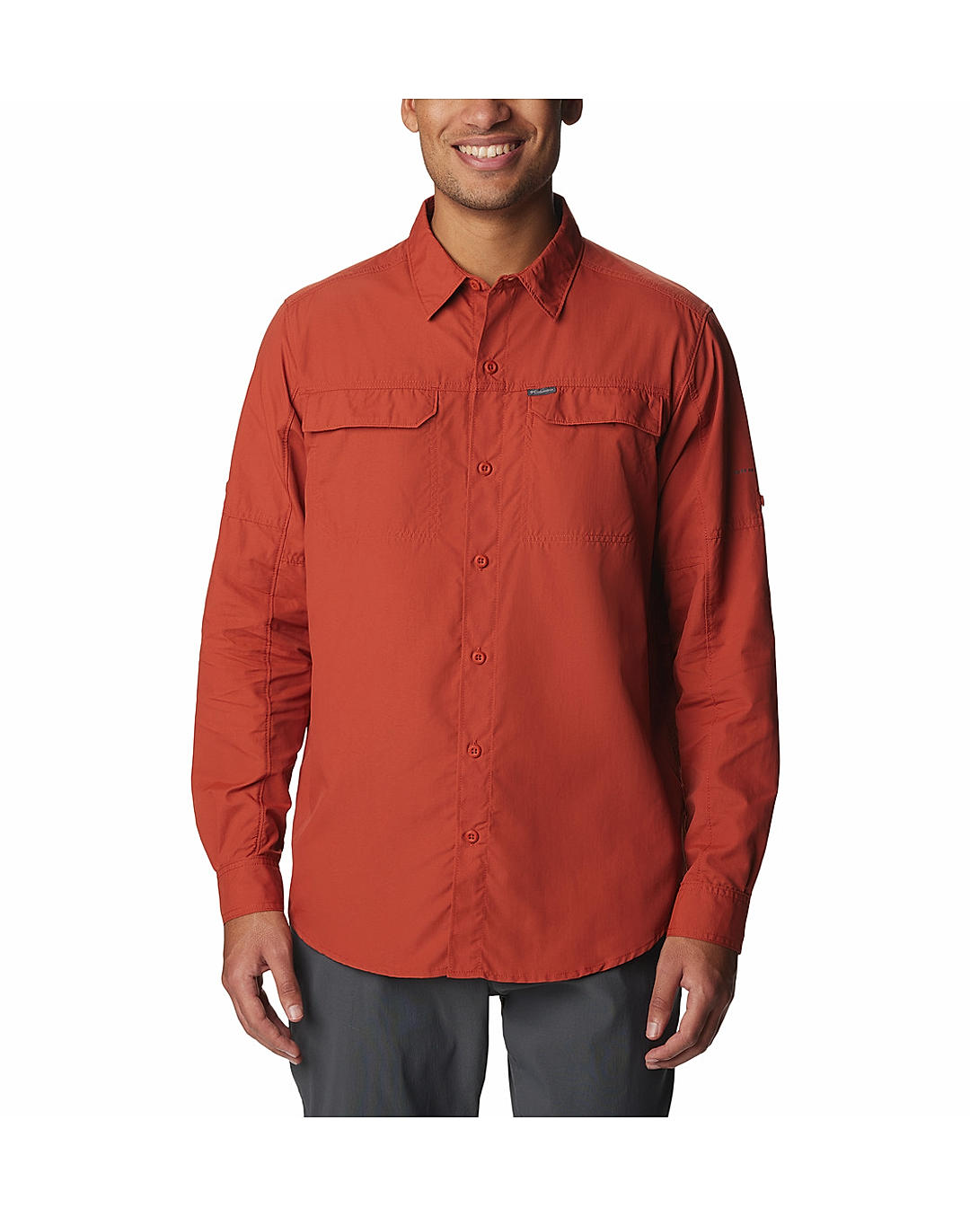 Columbia Men Orange Silver Ridge 2.0 Long Sleeve Shirt (Sun Protection)