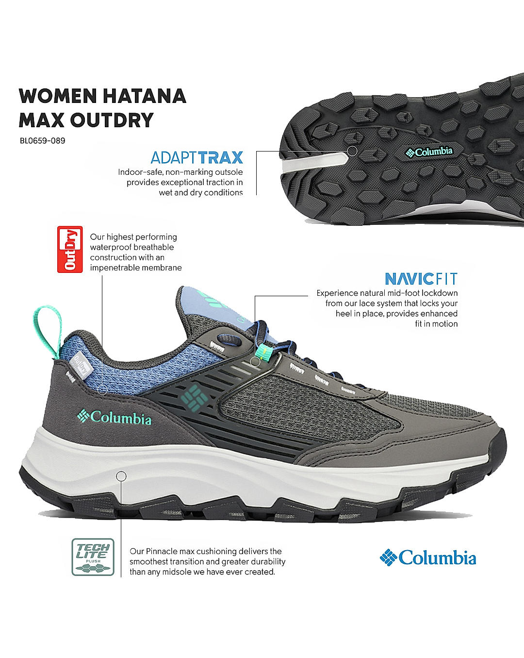 Columbia Women Grey HATANA MAX OUTDRY (Complete Waterproof)