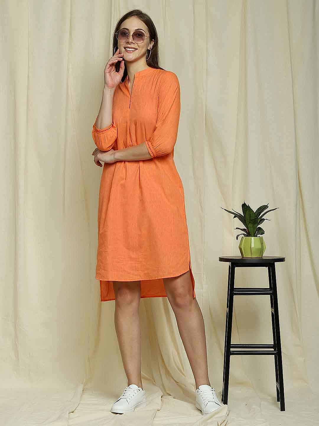 Buy INDIFUSION Orange Hi-Low Tunic Dress Online at Indifusion ...