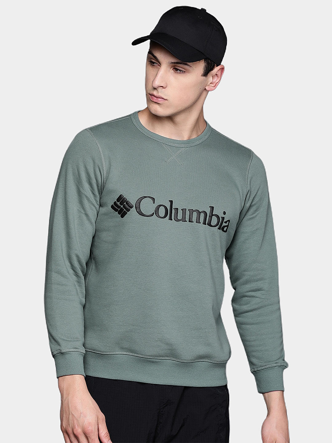 Columbia Mens Green UPF 50 M Columbia Logo Fleece Crew Pullover