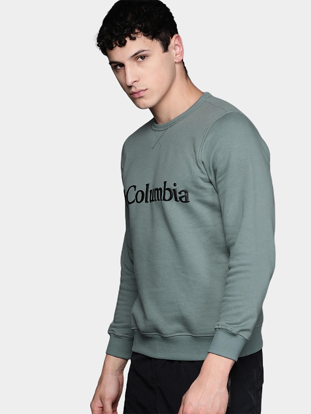 Columbia Mens Green UPF 50 M Columbia Logo Fleece Crew Pullover