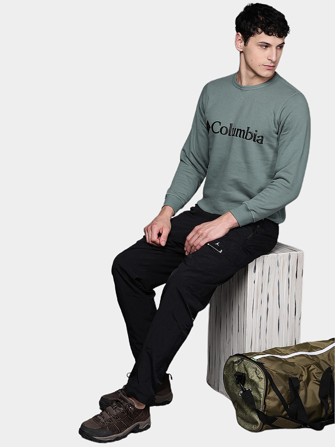 Columbia Mens Green UPF 50 M Columbia Logo Fleece Crew Pullover