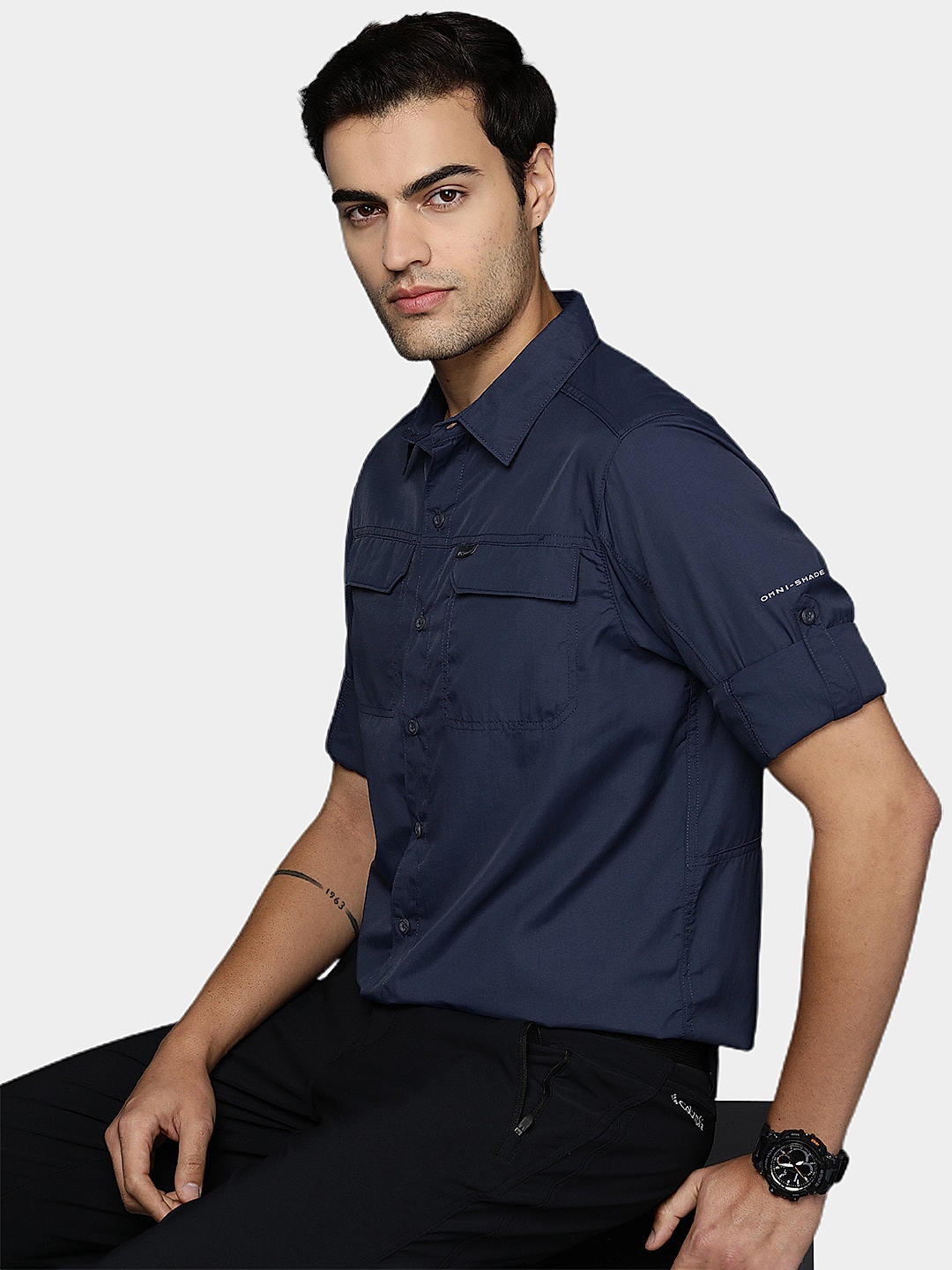 Columbia Mens Navy Omni-Wick Silver Ridge2.0  Long Sleeve Shirt