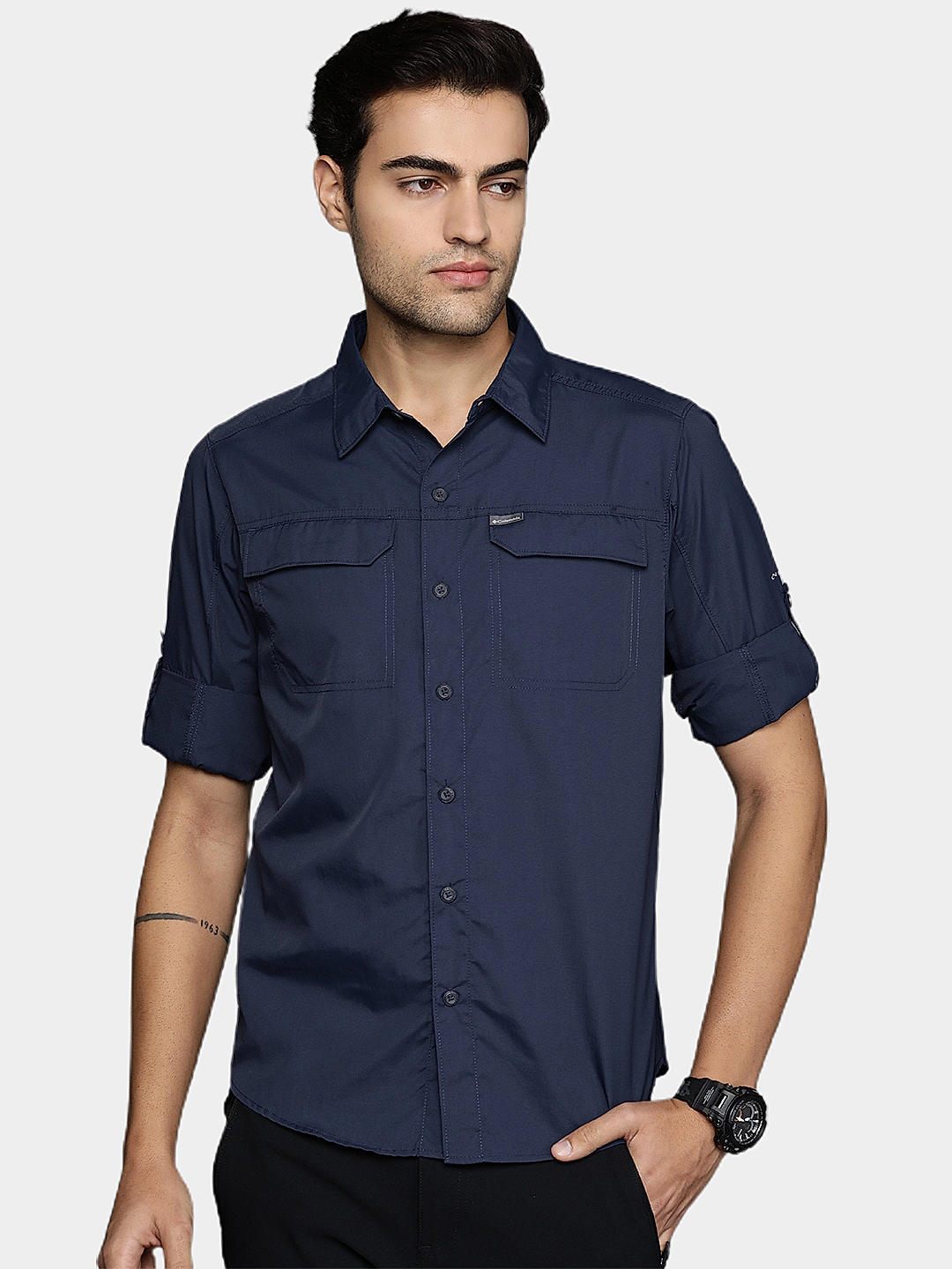 Columbia Mens Navy Omni-Wick Silver Ridge2.0  Long Sleeve Shirt