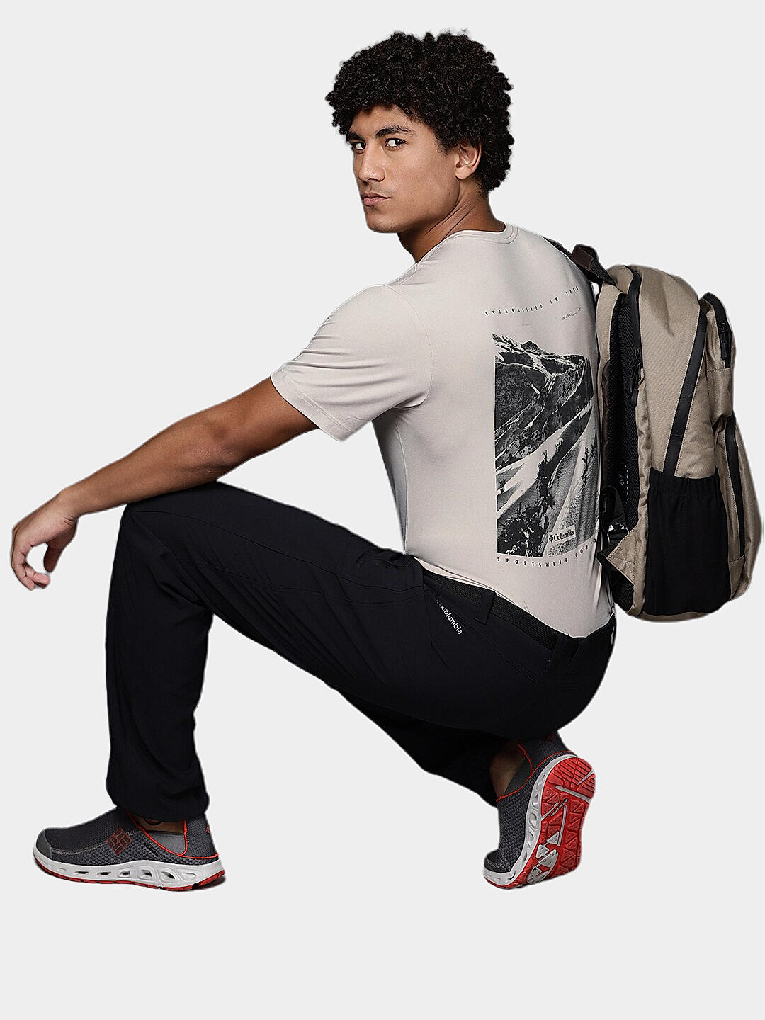 Columbia Mens Beige Omni-Wick Tech Trail Graphic Tshirt