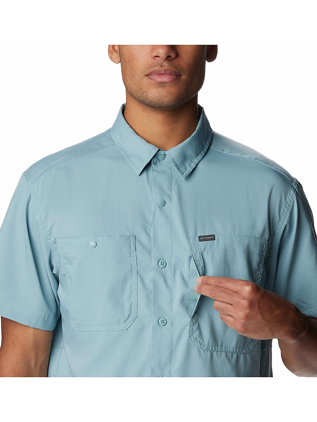 Columbia Mens Blue Omni-Shade Silver Ridge Utility Lite Short Sleeve Shirt