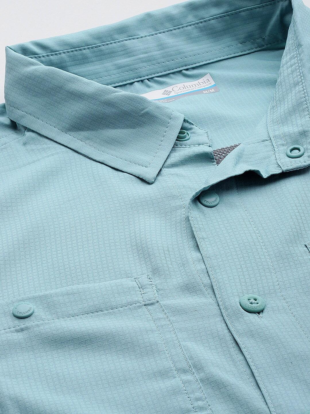 Columbia Mens Blue Omni-Shade Silver Ridge Utility Lite Short Sleeve Shirt