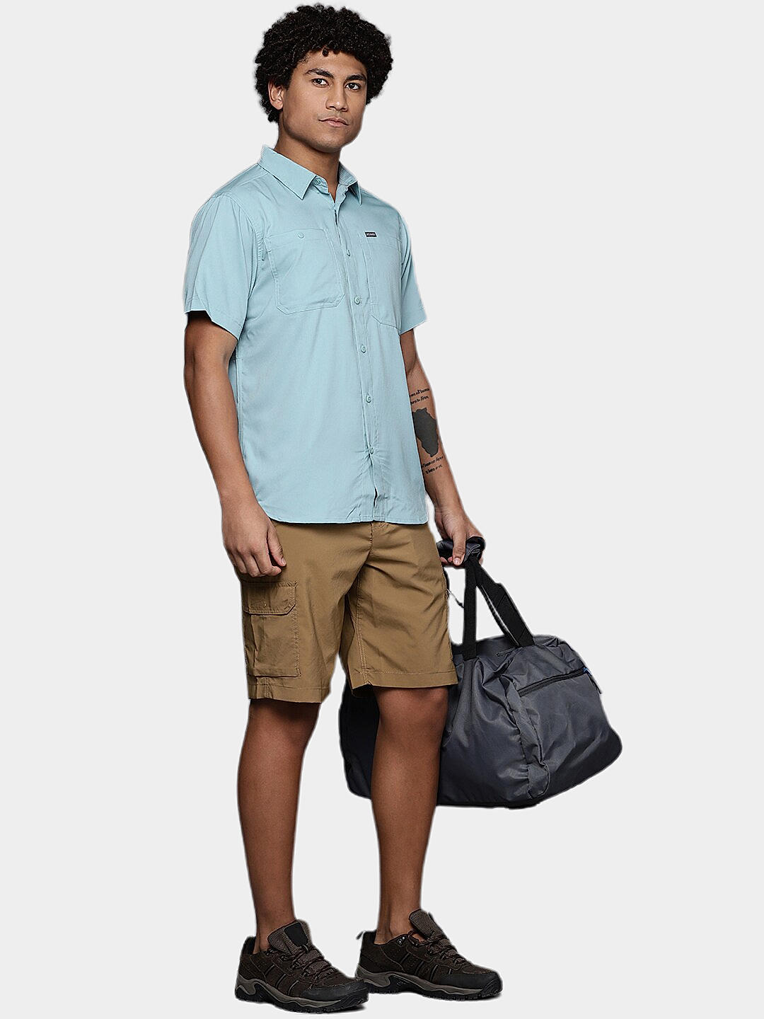 Columbia Mens Blue Omni-Shade Silver Ridge Utility Lite Short Sleeve Shirt