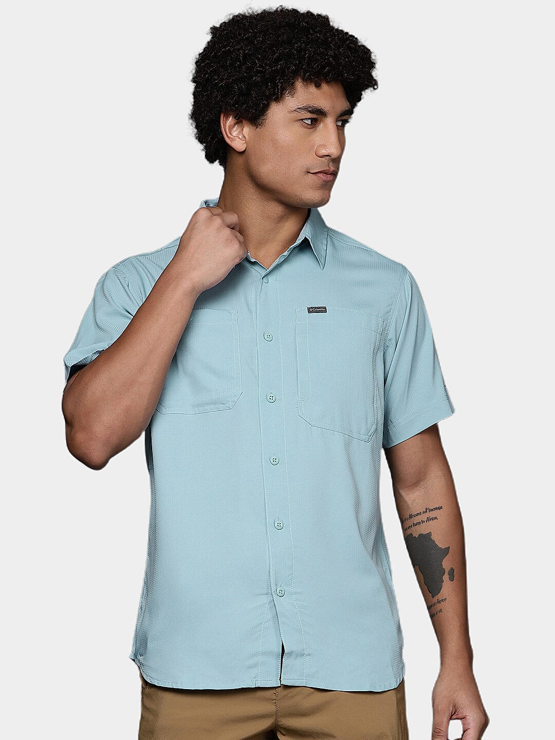 Columbia Mens Blue Omni-Shade Silver Ridge Utility Lite Short Sleeve Shirt