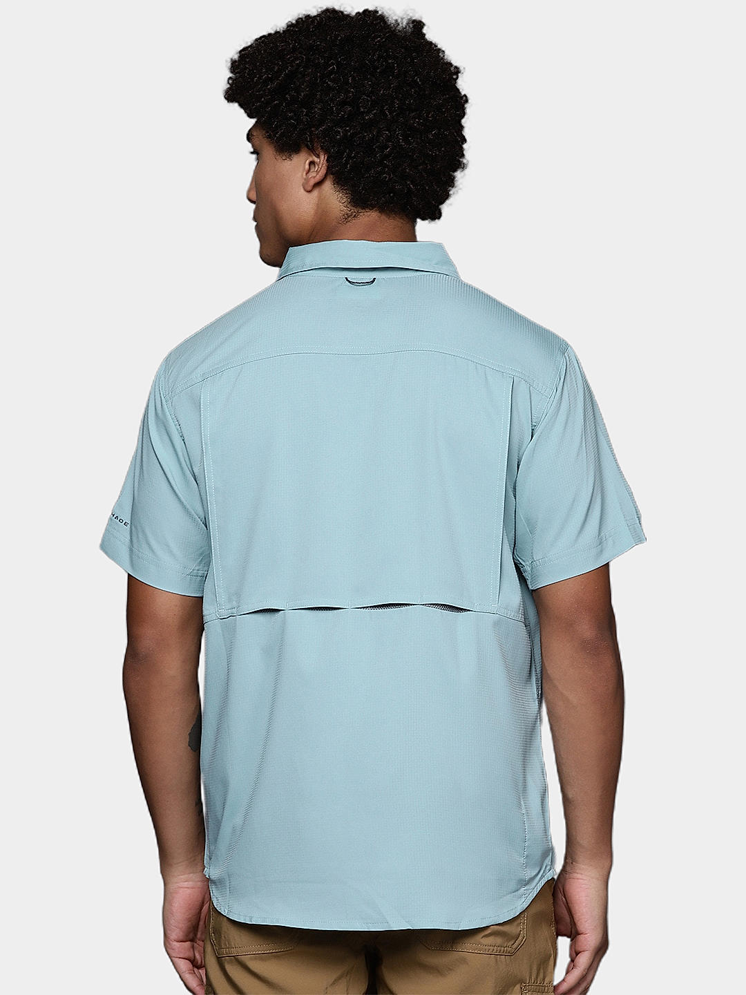 Columbia Mens Blue Omni-Shade Silver Ridge Utility Lite Short Sleeve Shirt