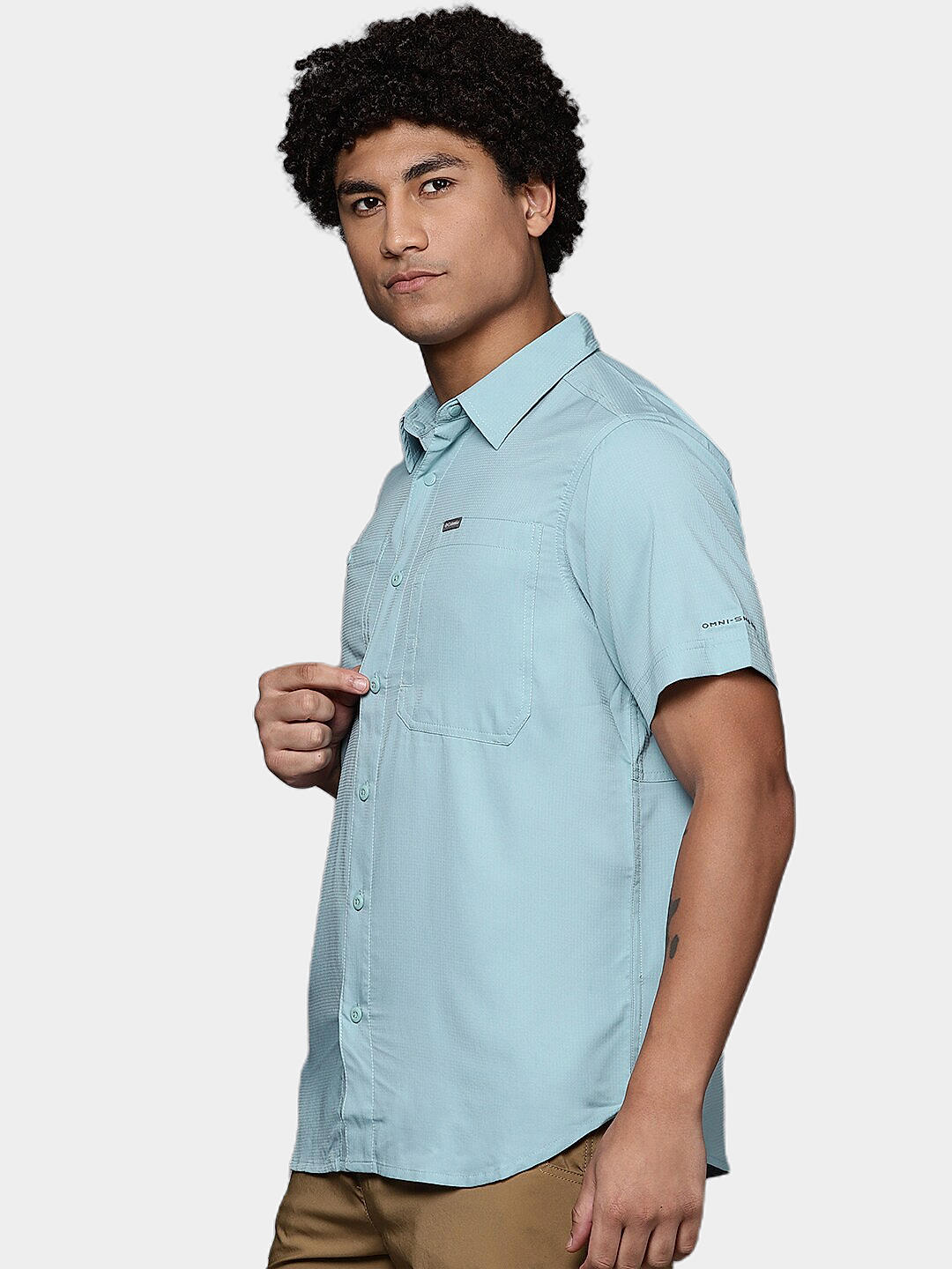 Columbia Mens Blue Omni-Shade Silver Ridge Utility Lite Short Sleeve Shirt