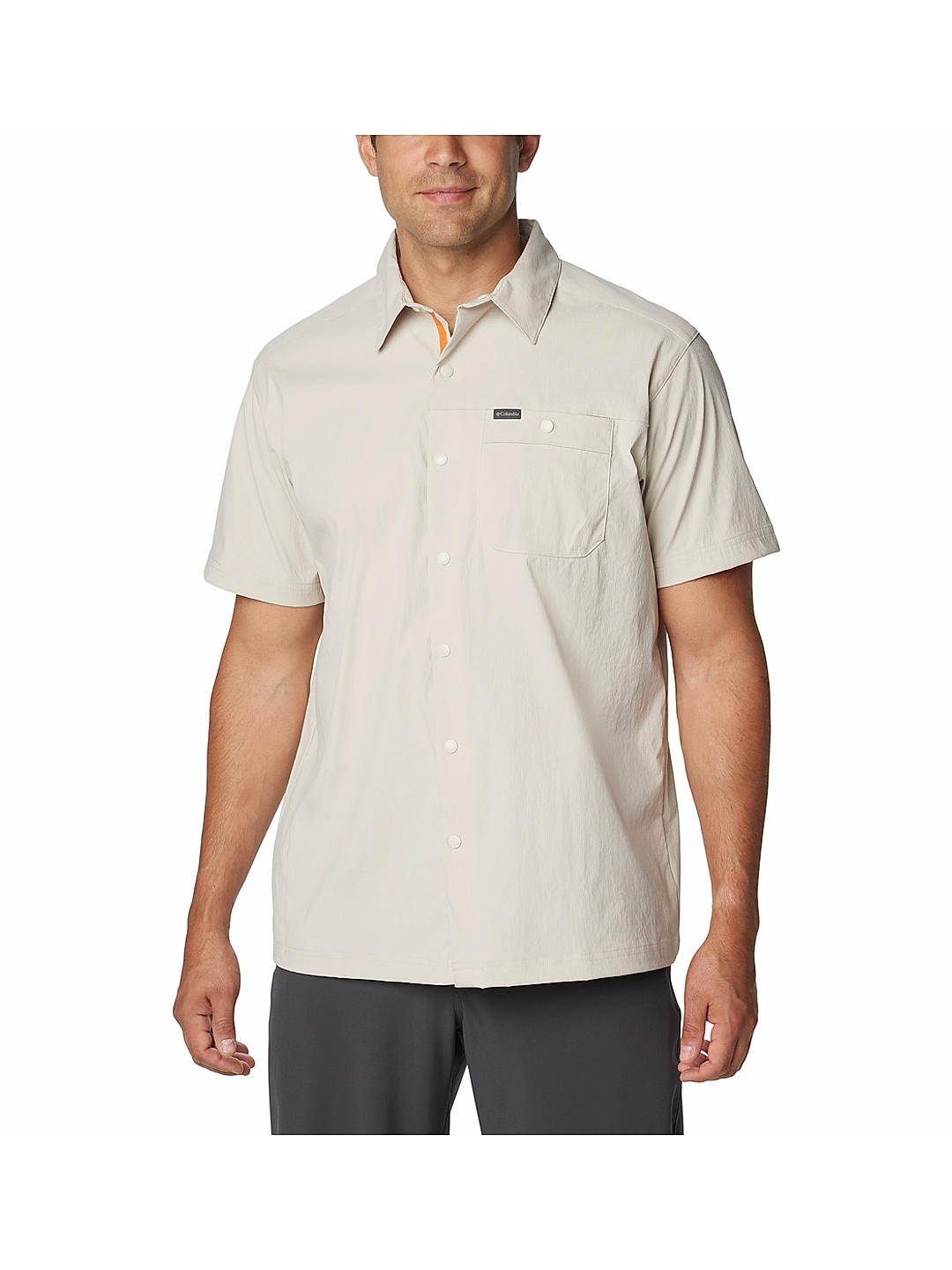 Columbia Mens Beige Omni-Shade Landroamer Ripstop Short Sleeve Shirt