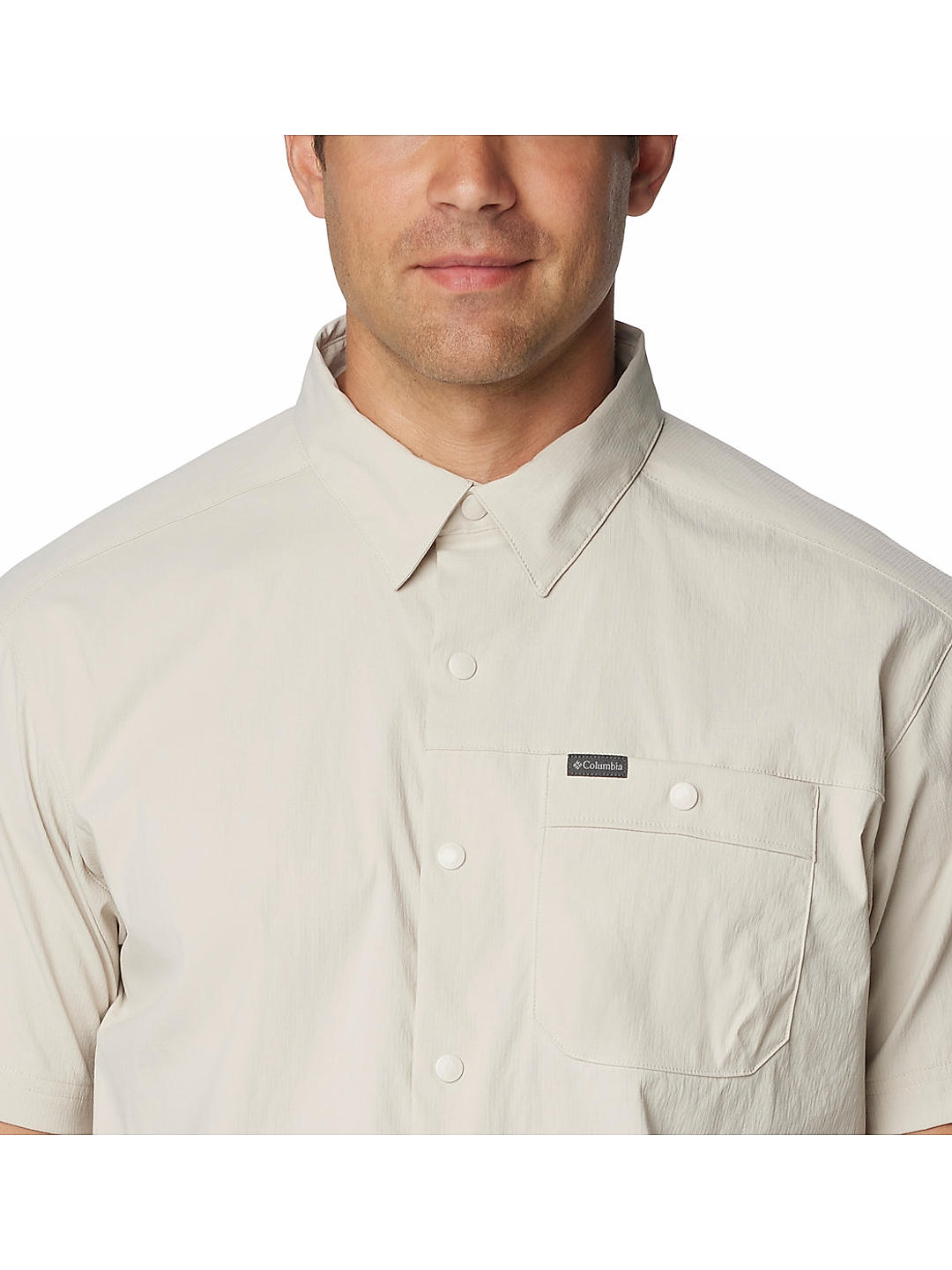 Columbia Mens Beige Omni-Shade Landroamer Ripstop Short Sleeve Shirt
