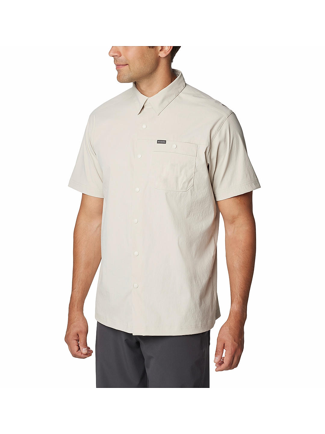 Columbia Mens Beige Omni-Shade Landroamer Ripstop Short Sleeve Shirt