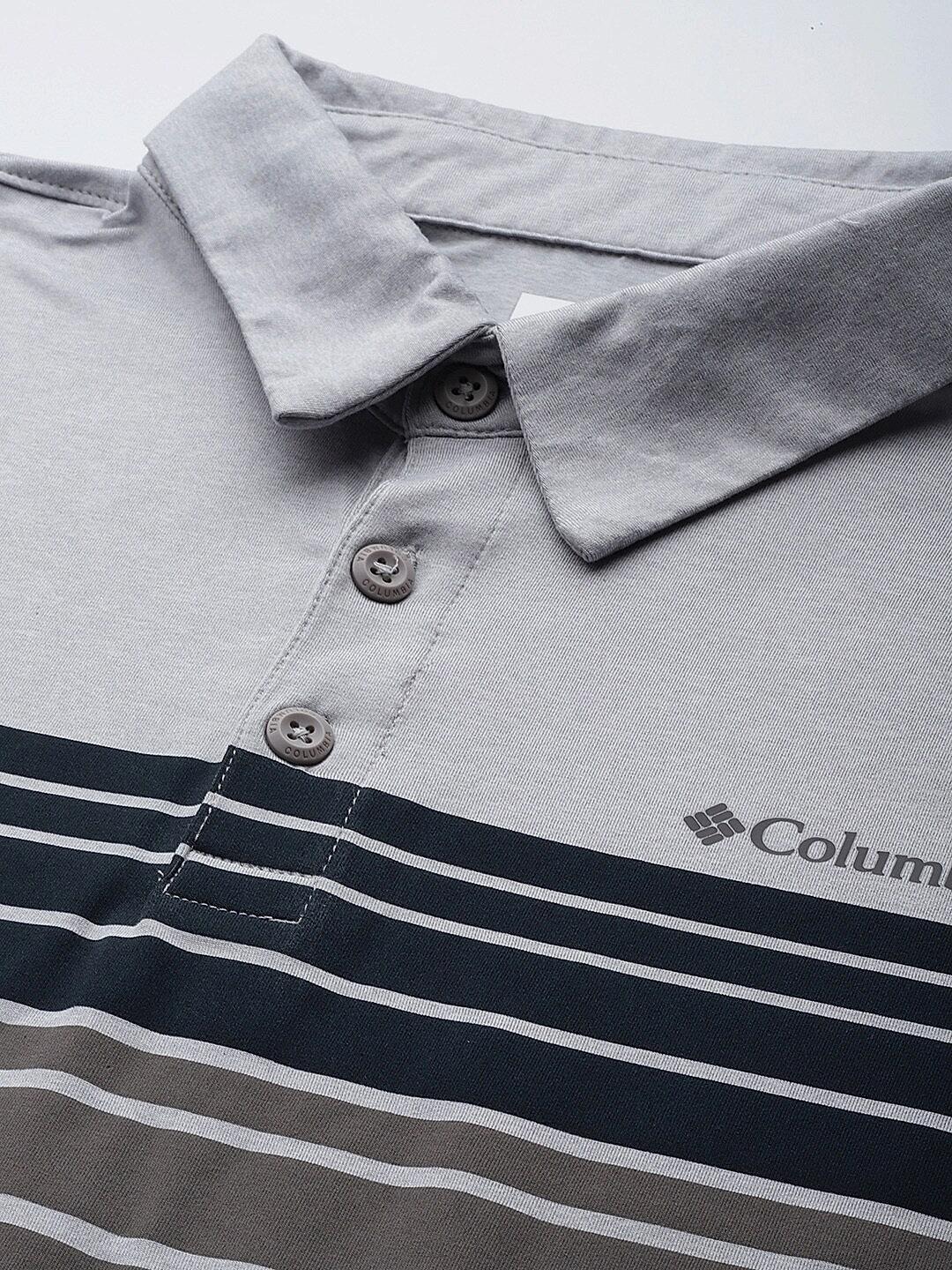 Columbia Mens Grey Omni-Wick Tech Trail Novelty Polo Tshirt
